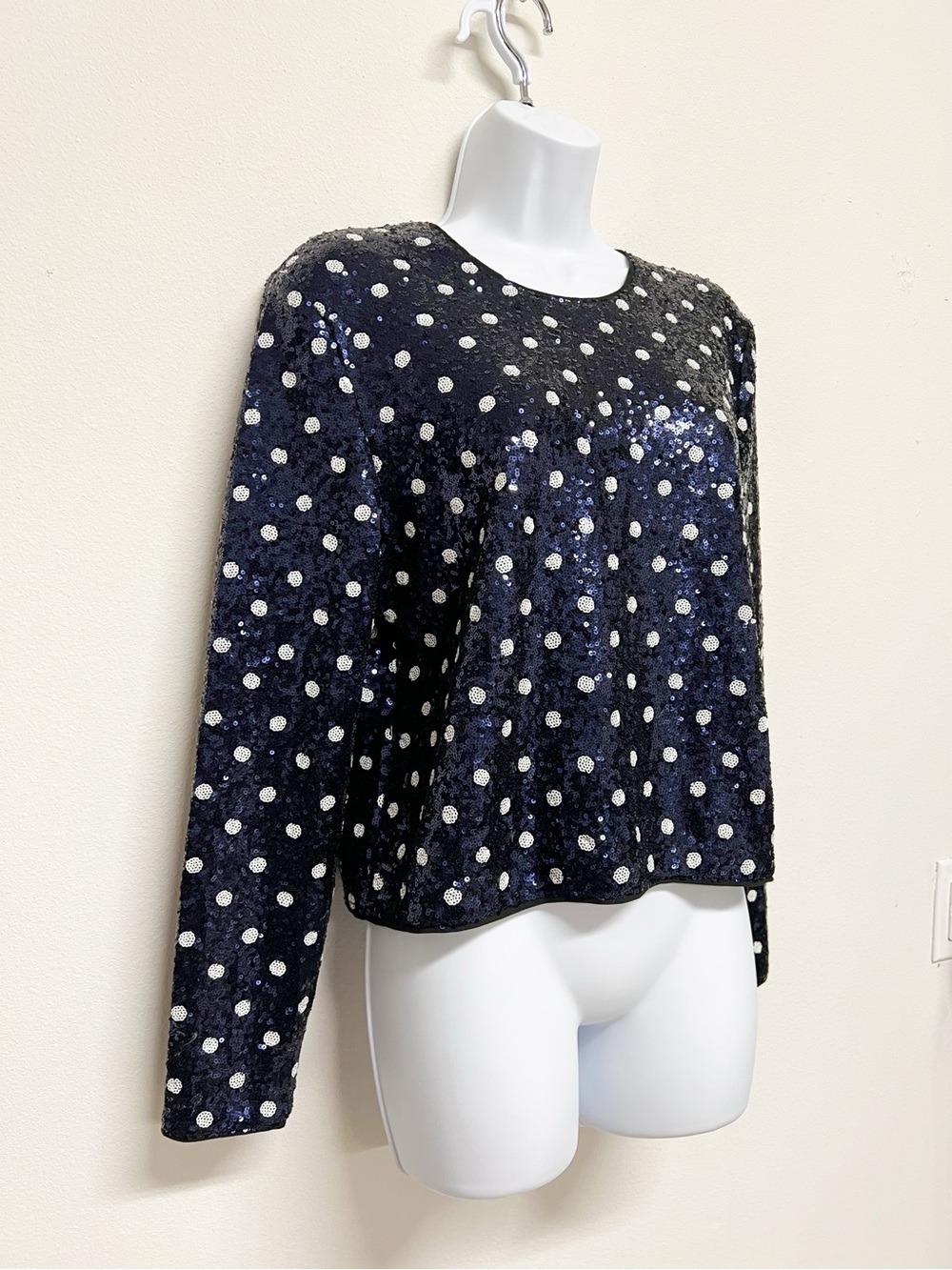 Baum Und Pferdgarten Womens Navy Sequin Polka Dot Long Sleeve Jiza Top Size S - Picture 5 of 11
